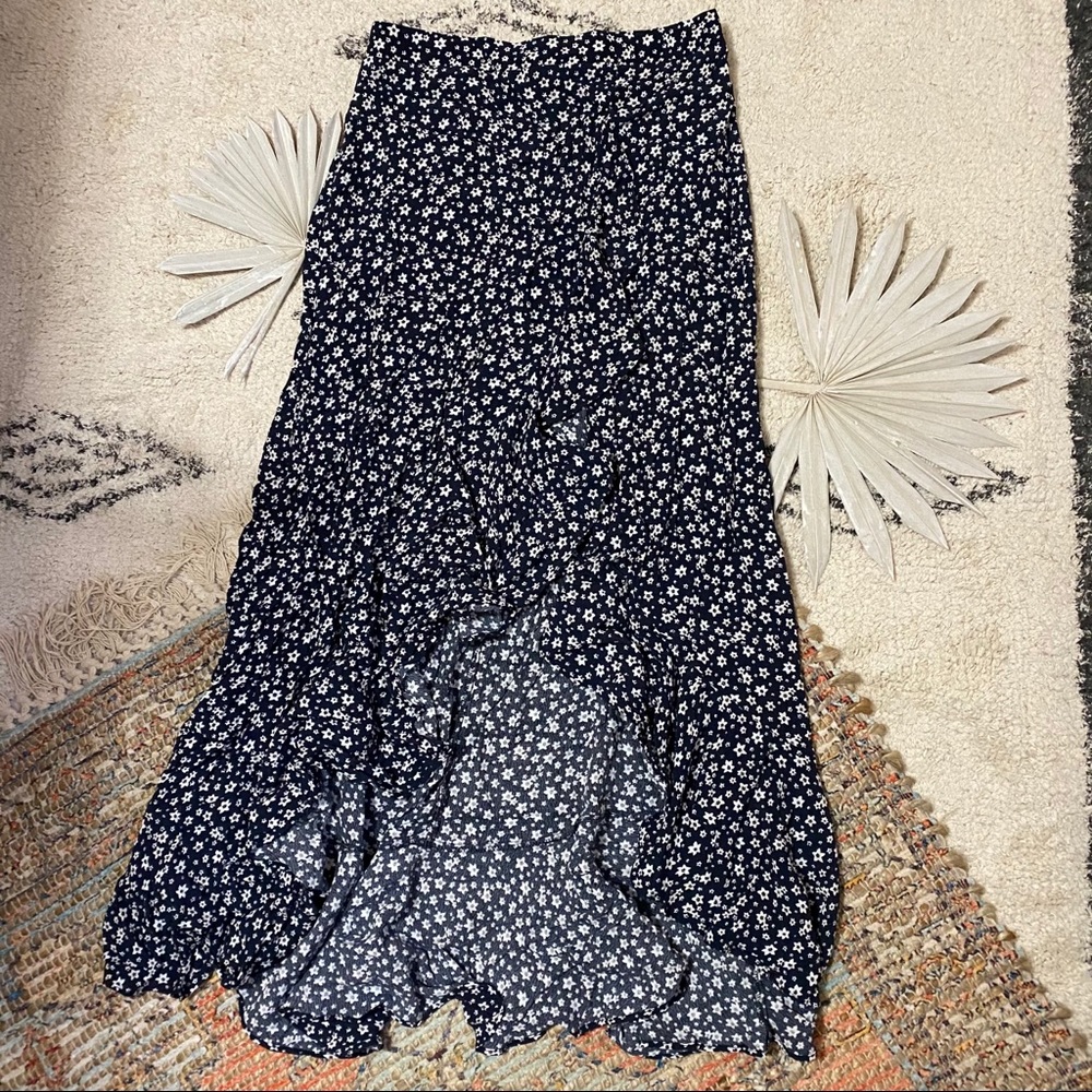 Böhme floral high-low ruffle skirt
